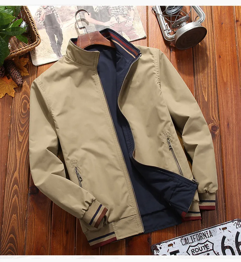 Reversible Stand Collar Men's bomber jacket for Spring
