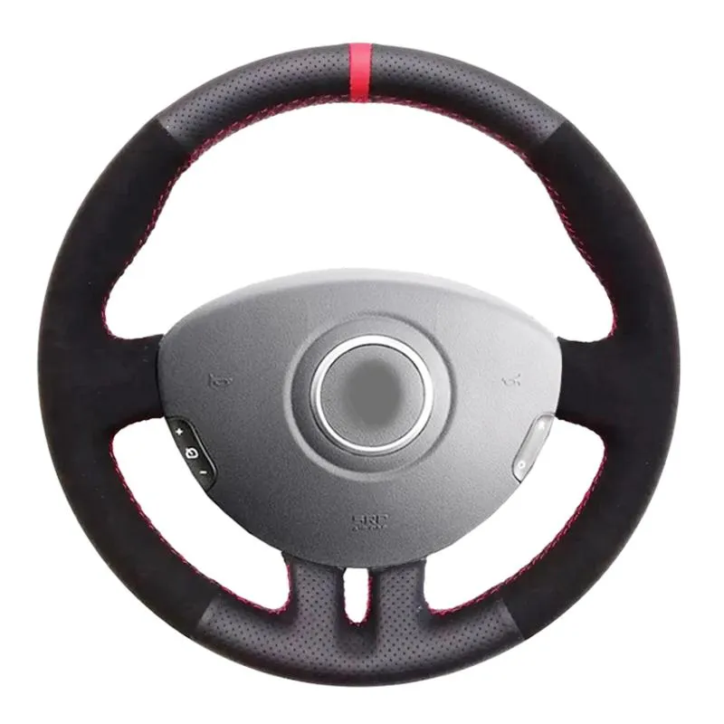 Steering Wheel Covers Black Suede Faux Leather Red Marker Hand-stitched Car Cover For Clio 3 2005-2013 2005-2013Steering CoversSteering CovS