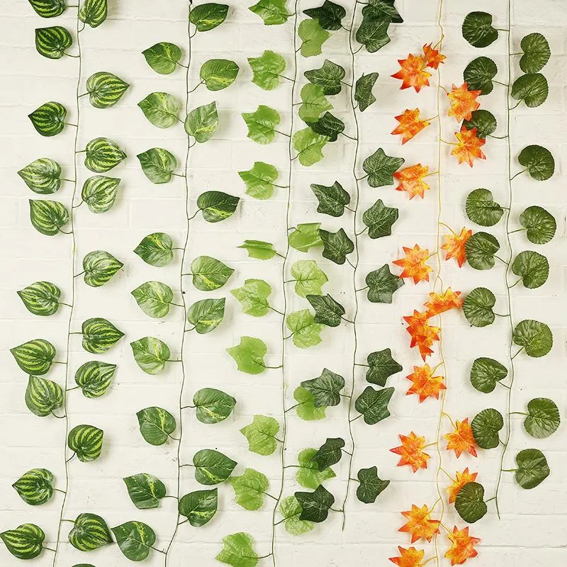 Fleurs décoratives 230 cm Lierre Feuille Vignes Plantes Suspendues Artificielles Soie Faux Feuilles Vertes Pour La Maison Jardin Mur Partie Guirlande Décoration