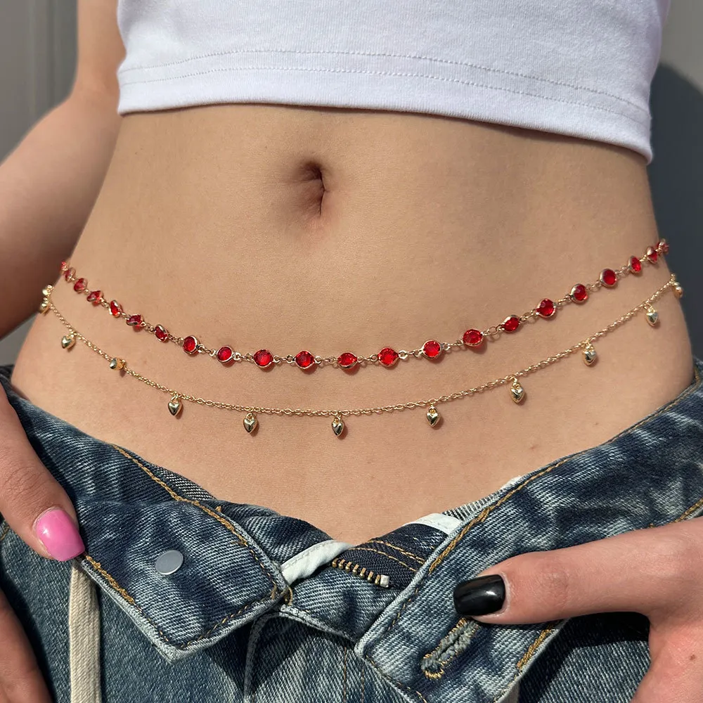 Nosringar Studs Imitation Ruby Heart Belly Midje Body Chain Bikini Jewelry for Women Sexig Fashion Summer Accessories Festival 230325