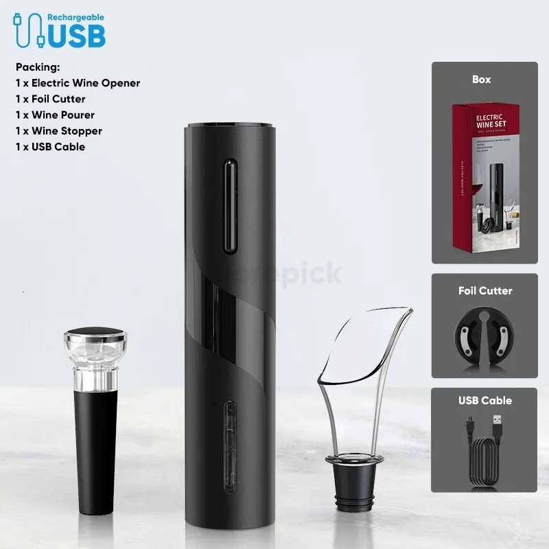 Ouvre Bouteille Électrique Rechargeable USB, Coupe Feuille, Tire