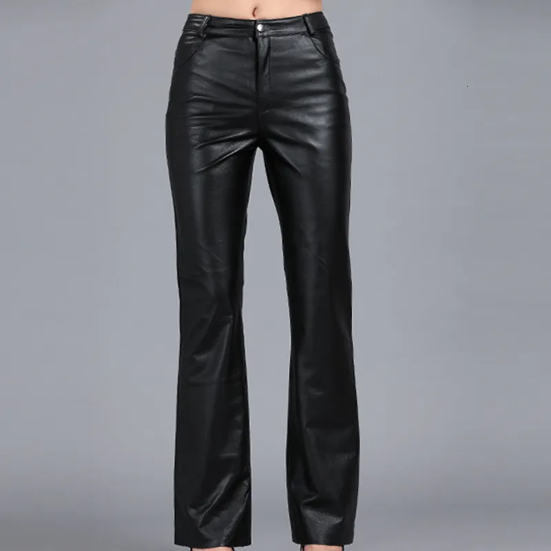 Pantalon femme s en cuir véritable automne peau de mouton taille moyenne décontracté pantalon doux pantalon évasé 230325