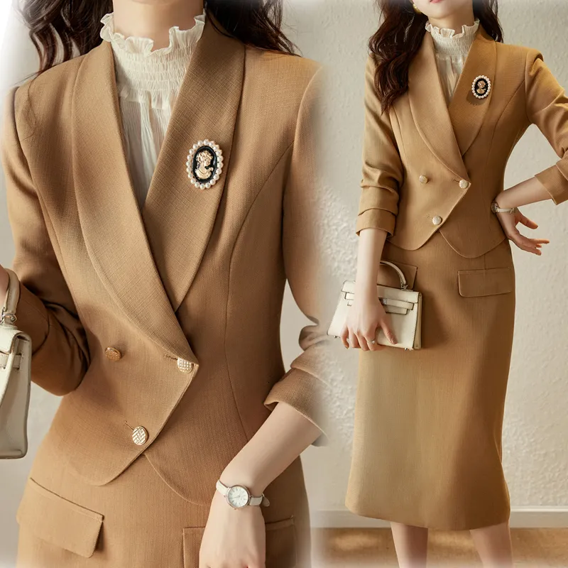 Vestido de duas peças de alta qualidade Spring Korean Spring Formal Ladies Blazer Suit de mulheres negócios com trabalho Work Wear Office Lápis Salia Jaqueta 2Pia Sets 230324