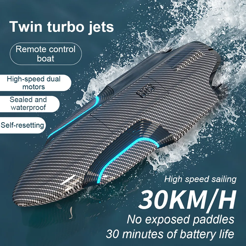 Electricrc Boats 24G RC High Speed ​​Racing Boat 30 kmH Waterdicht oplaadbaar model Radio Rage -afstandsbediening Speedboot Koolstofvezel Toys Giftbox 230325