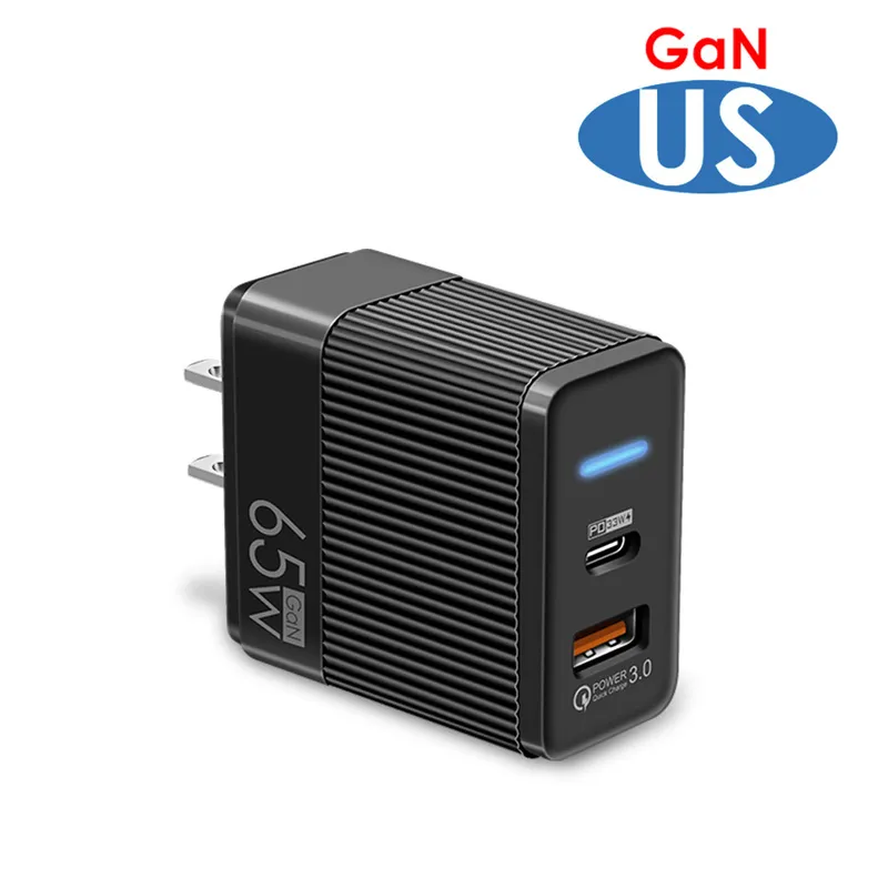 GaN 65W USB C ChD Type C Mobile Phone Wall Chor iPad Xiaomi Samsung iPhone 14 2 Ports Phone Chdapter power supply with box