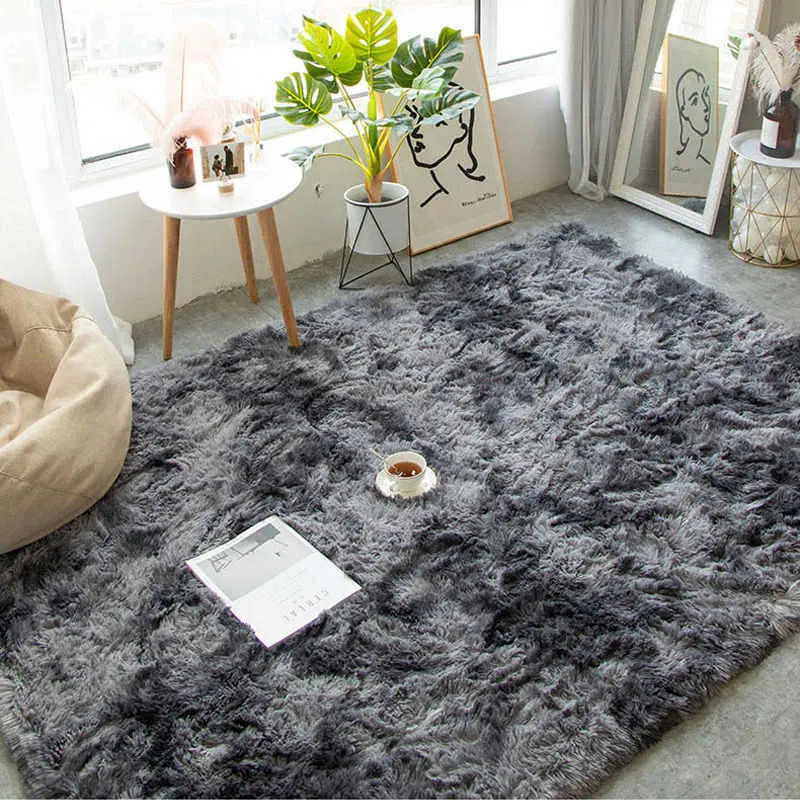 Carpets Nordic Lounge Fluffy Non-slip Mixed Dyed Carpet Living Room Bedroom Center Carpet Black Gray Pink Blue Large Size Hair Rugs R230718