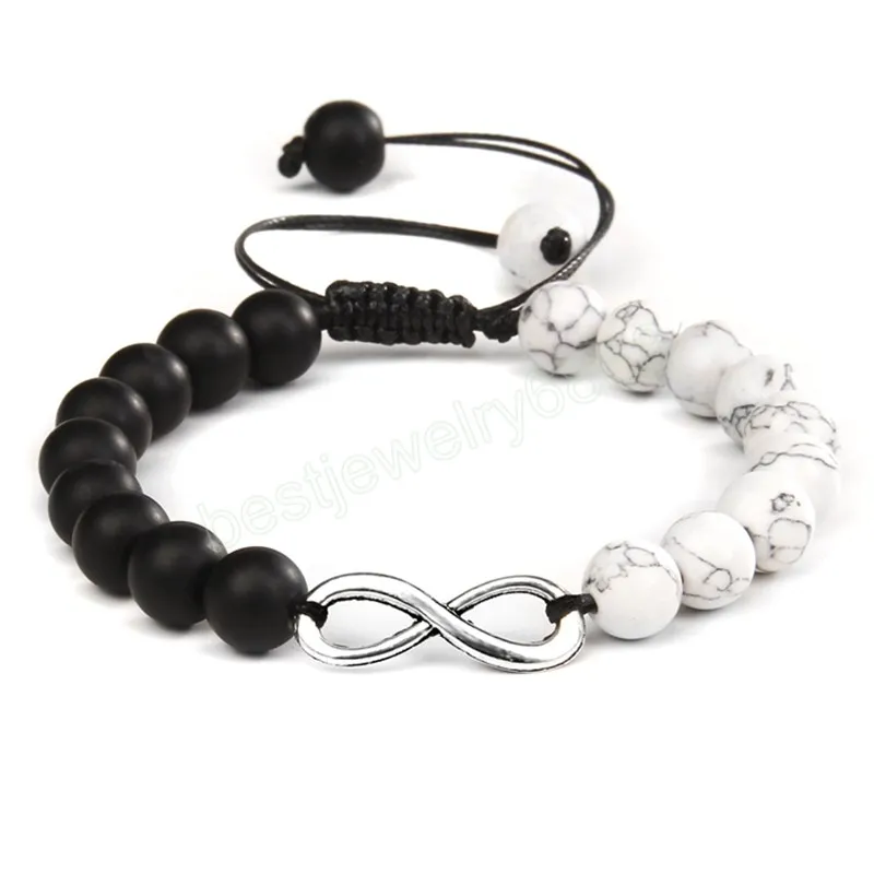 Pulseras con dijes de cadena infinita de amor infinito para hombre y mujer, pulsera con cuentas en blanco y negro, joyería ajustable para mejor amigo