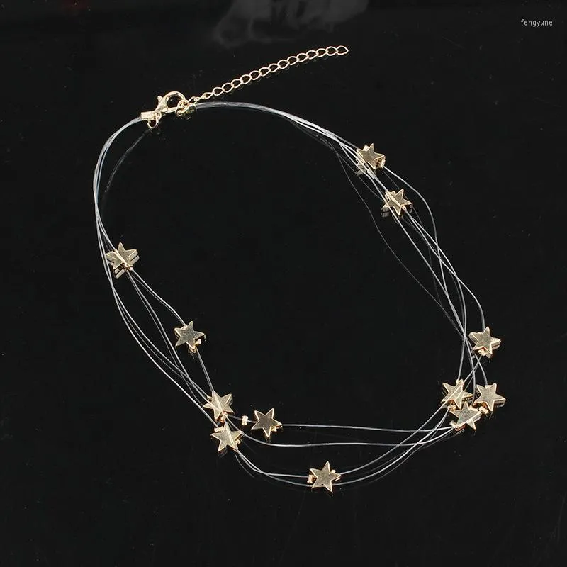 Hanger kettingen mode multilayer star ketting ketting transparante lijn goud zilveren kleur voor vrouwen sleutelbeen sieraden xl933