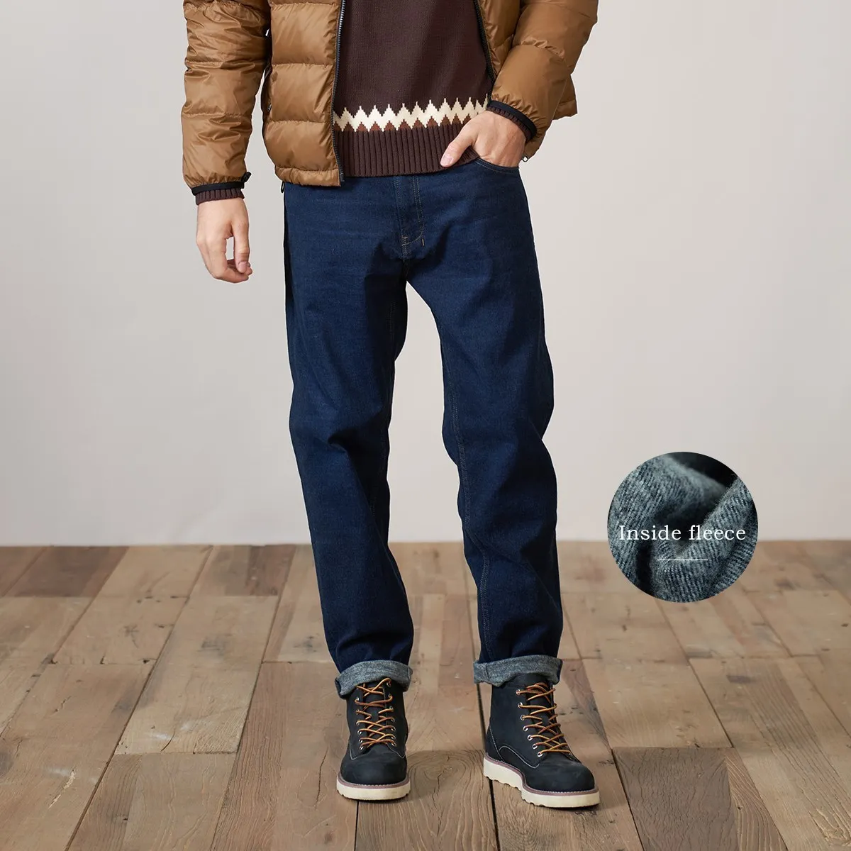Jeans pour hommes printemps hiver polaire cheville longueur confortable pantalon en Denim conique grande taille marque vêtements 230324