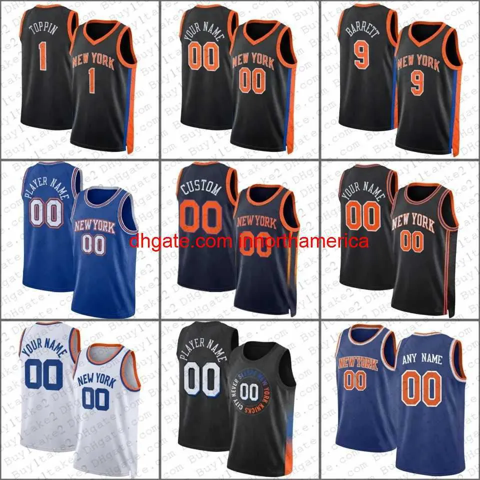 genäht CUSTOM Obi Toppin RJ Barrett Jalen Brunson Custom Basketball Jersey Julius Randle New Yorks Evan Fournier Knick Derrick Rose Cameron Reddish