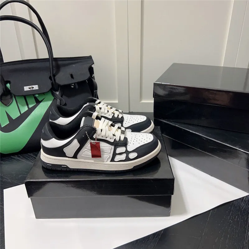 Dhgate Bone Skel Top Low Sports Casual Shoes For Men Women Lace up Leather Fashion Designer Bone Board Sneakers Triple Black White Outdoor Plate forme