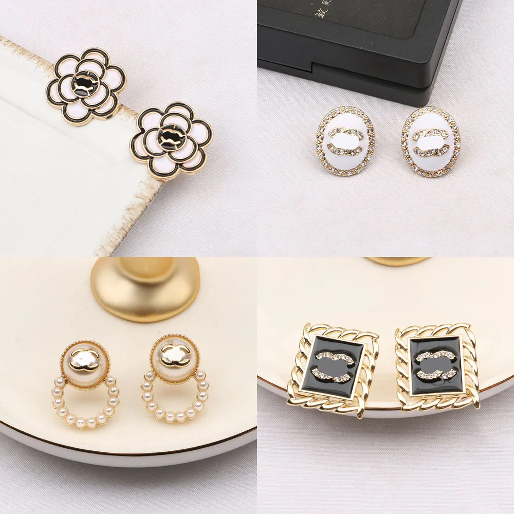 23ss 20style Mixed Luxury Brand Designer Double Letters Stud 18K Gold Plated 925 Silver Round Women Crystal Rhinestone Pearl Earring Wedding Party Jewerlry