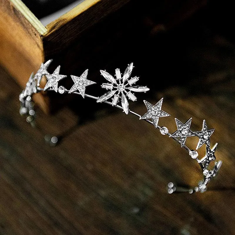 مقاطع الشعر barrettes bling Star Crystal Tiaras و Crowns عصابات للنساء الأميرة الملكية Diadem العروس Noiva الزفاف الزفاف