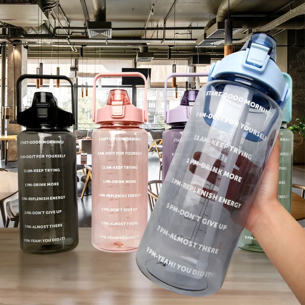 2L Water Bottle with Straw Handle Portable Plastic Water Bottle Travel  Bottles Fitness Cup - China Plastic Bottle and Water Bottle with Straw  price