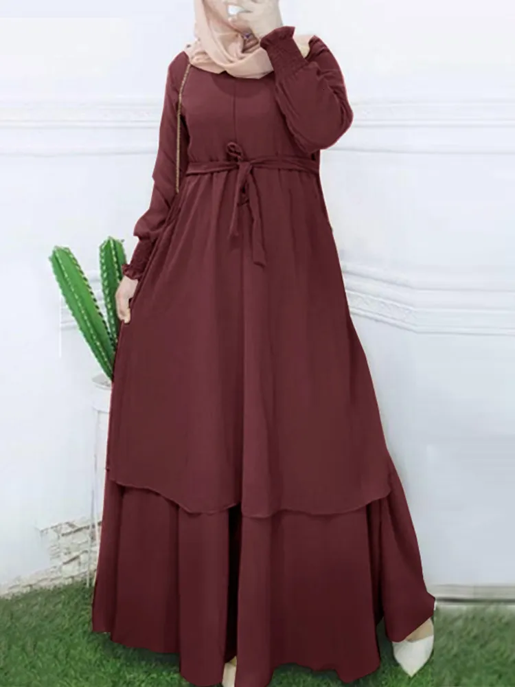 Ethnische Kleidung ZANZEA Vintage Muslim Kleid Frauen Langarm Maxi Solide Sommerkleid Robe Femme Weibliche Kordelzug Marocain Türkische Vestidos 230325