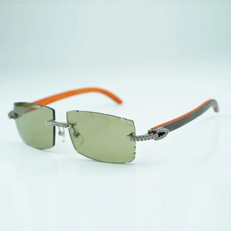 Medium diamant koele zonnebrillen 3524031 met natuurlijke oranje houten benen en 57 mm gesneden lens
