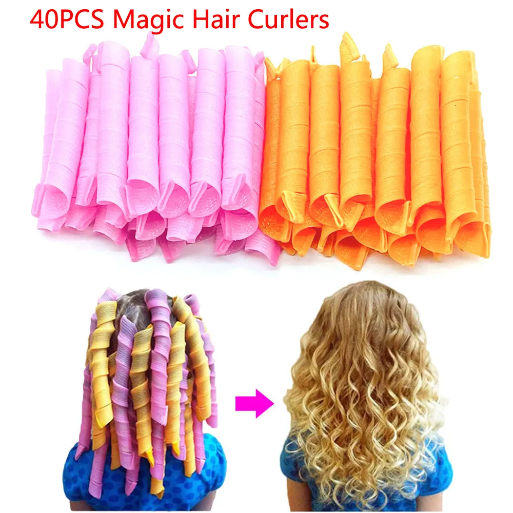 Hårrullar 40st 455055CM Magic Curlers Spiral Curls Styling Kit ingen värmevall för länge de flesta slags stil 230325