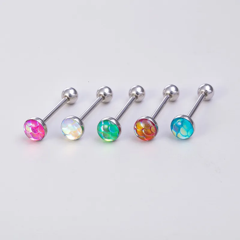 Nasenringe Ohrstecker 1pc Bunte Skala Zunge Ring für Frauen Männer Glänzende Piercing Barbell Edelstahl Bar Stud Punk Körper schmuck 230325