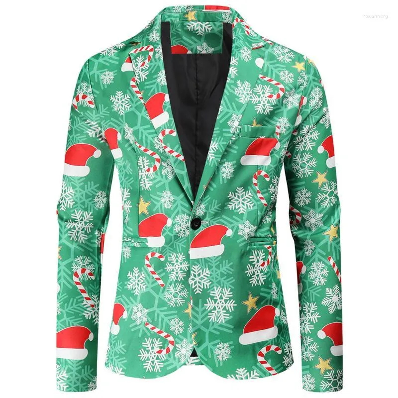Men's Jackets Men's Christmas Suit Casual Fashion Single-breasted Printed Jacket Coats &