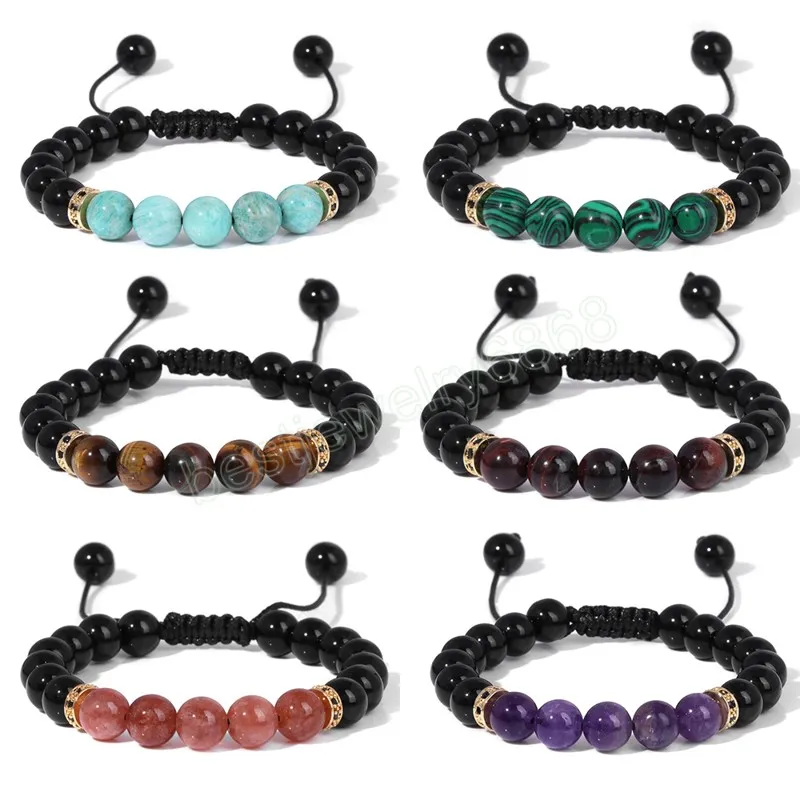 8 mm zwarte onyx kralen kralen armbanden voor vrouwen mannen verstelbare tijger eye natuursteen gevlochten armband vintage sieraden homme