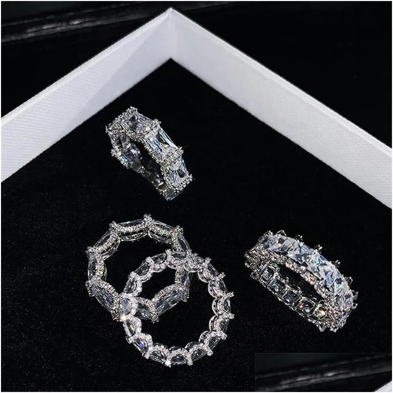 Bijoux Ins Top Vente Esgin Anneaux De Mariage De Luxe Réel 925 Sterling Sier Princesse Coupe Topaze Blanche Partie Cz Diamant Femmes Fiançailles B Dhp5L