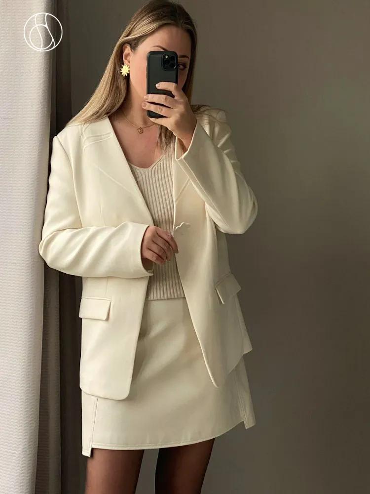 Kadınlar Squit Blazers Dushu Elegant v Boyun Takım Ceket Kadınlar Sonbahar Tasarım Sense Ofis Gerekli Kadın Bir Düğme 230325