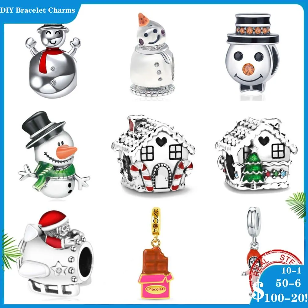 925 SIVER BEADS CHARMS PARA PANDORA CHARM BRACELETS Designer para Women Chocolate House Snowman Cadeia de Segurança