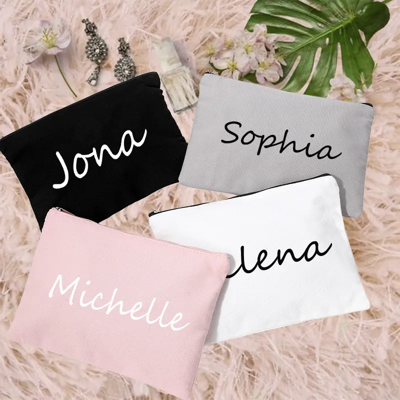 Cosmetic Bags Cases Personalized Makeup Bag Bridesmaid Maid of Honor Holiday Wedding Bachelorette Party Gifts Canvas Customized Name Cosmetic Case 230324