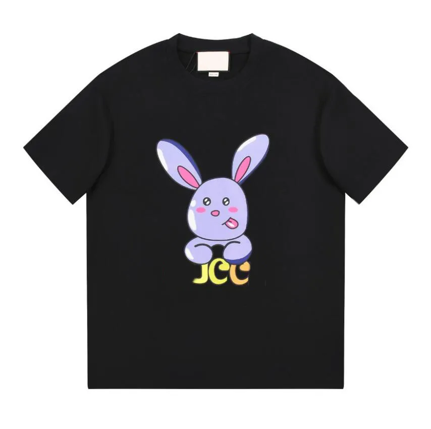 Camiseta de manga curta 2023 Summer New Cotton Loose Rabbit Cartoon Leggings Trend Retro Wash T-shirt