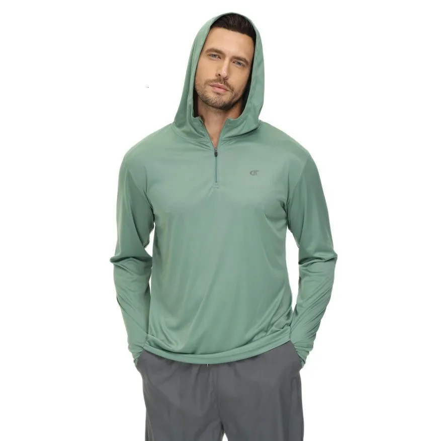 Sweats à capuche pour hommes 2023 Hommes UPF 50 Rash Guard Maillot de bain Athlétique à capuche à manches longues Pêche Randonnée Entraînement Chemises à séchage rapide avec pull à glissière 230324