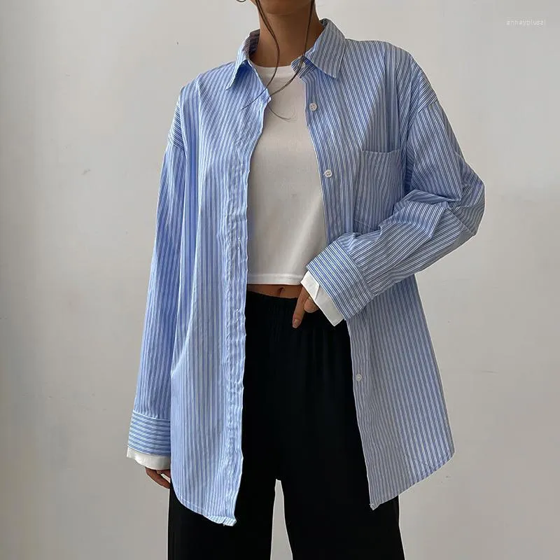 Chemises féminines de chemises féminines Chemises Stripe Long Turn-Down Sleeve Femme décontractée et mode 2023 All-Match Top Woman