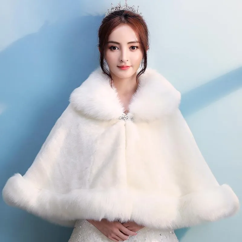 Wraps & Jackets Winter Warm Wedding Bridal Faux Fur Rolled Cloak Lapel Formal Thicken Shrug Thermal Shawl For Lady Elegant Daily Dinner Cape