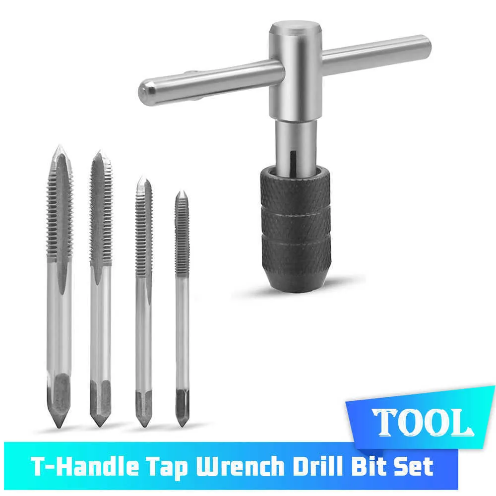 Tryck på Wrench Drill Set Ping Thread Power Tools Metric Machine Skruv Bit med T-handtaghållare M3 M4 M5 M6 M8 M12