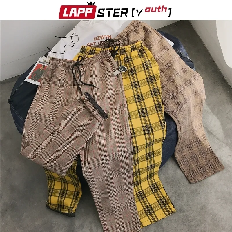 Men's Pants LAPPSTER-Youth Streetwear Black Plaid Pants Men Joggers Mens Straight Harem Pants Men Korean Hip Hop Trousers Plus Size 230325