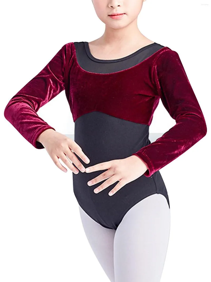 Scenkläder en bit sammet gymnastisk bodysuit för barn flickor danskläder balett dans leotards långärmad tutu kostymer outfit