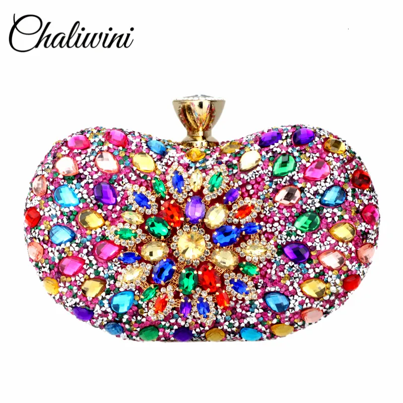 Abendtaschen Chaliwini Diamant Zwei Seiten Blumen Frau Clutch Bag Multi Crystal Sling Paket Hochzeit Geldbörse Passende Brieftasche Handtaschen 230325