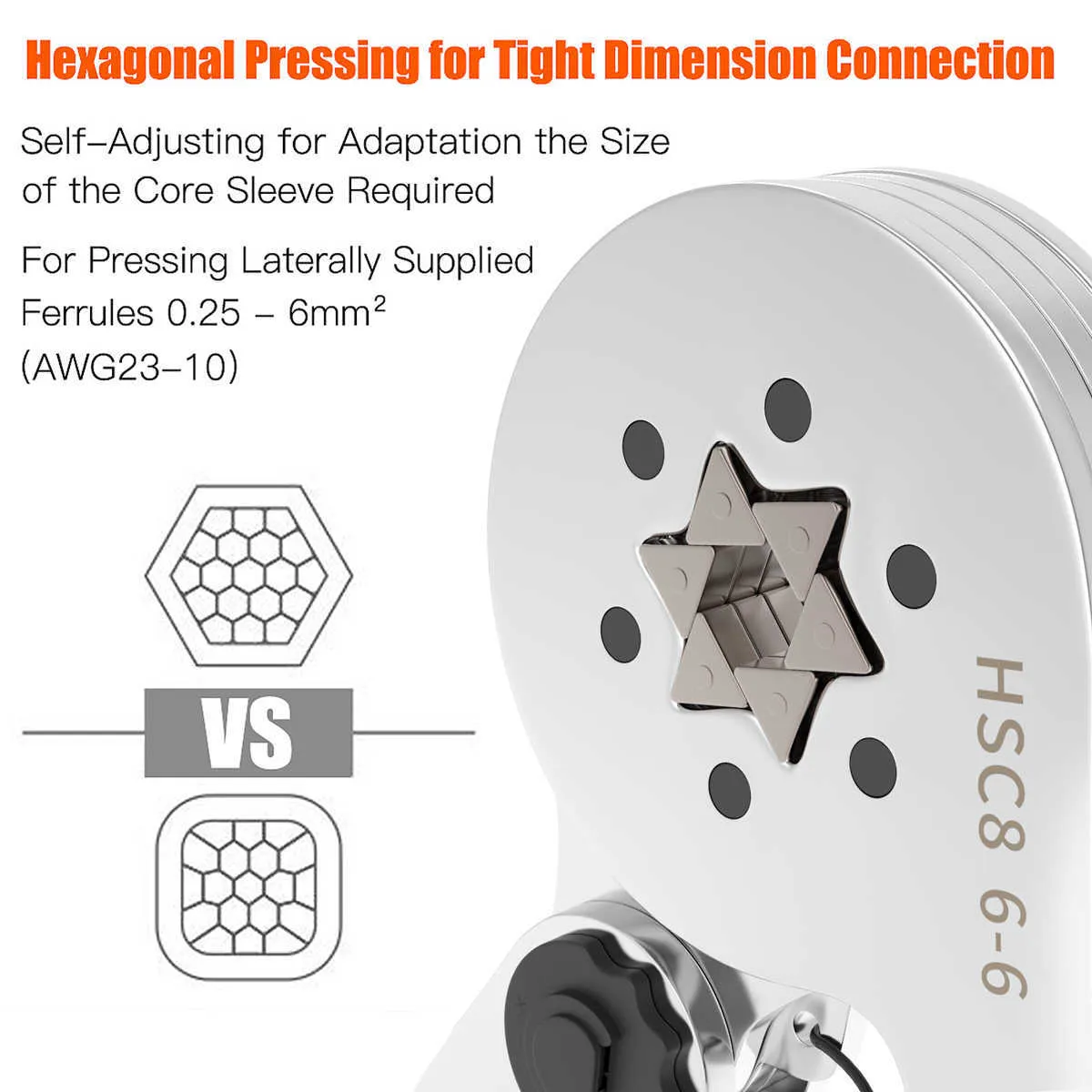Altıgen yüksük kıvrım alet tel kabuğu hsc8 6-6 AWG23-10 için kendi kendine ayarlanabilir cırcırlama cezası (0.25-6.0mm)