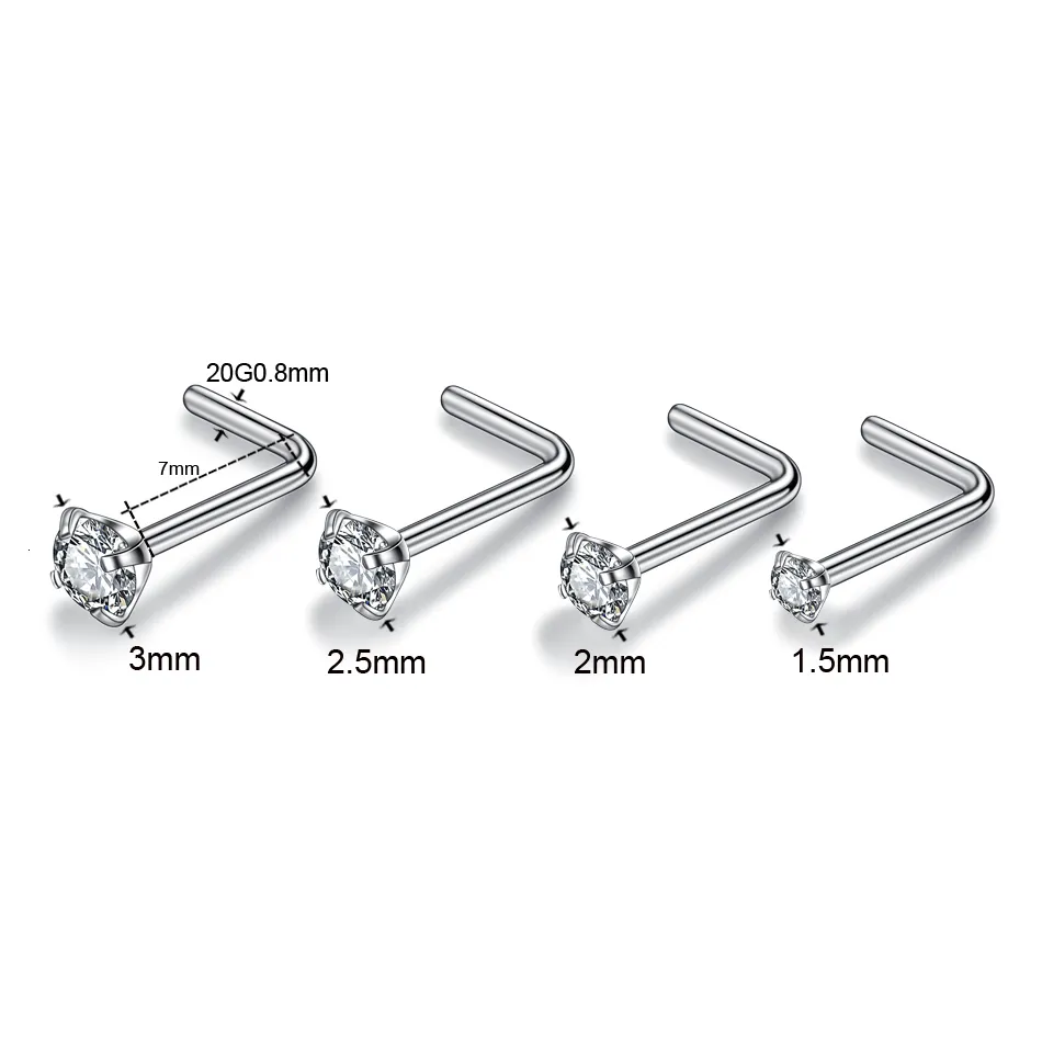 1pc 925 Sterling Silver White L-shaped Nose Stud Piercing Jewelry European And American Style Nose Ring And Nose Decoration P 21609516