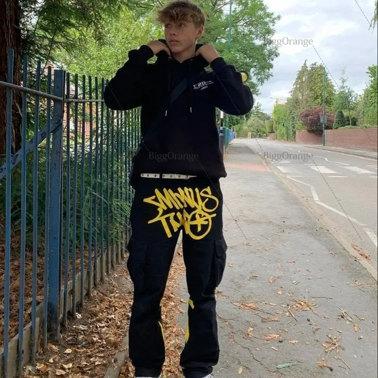 Hip Hop Yellow Print Men's Casual baggy pants with
