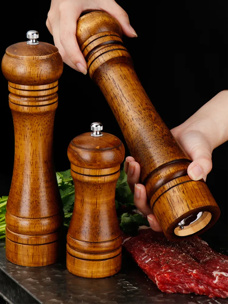 MILLS 5 "8" 10 "Salt och pepparkvarn massivt trä Spice Pepper Mill med starkt justerbart keramiskt kvarn Kök matlagningsverktyg 230324