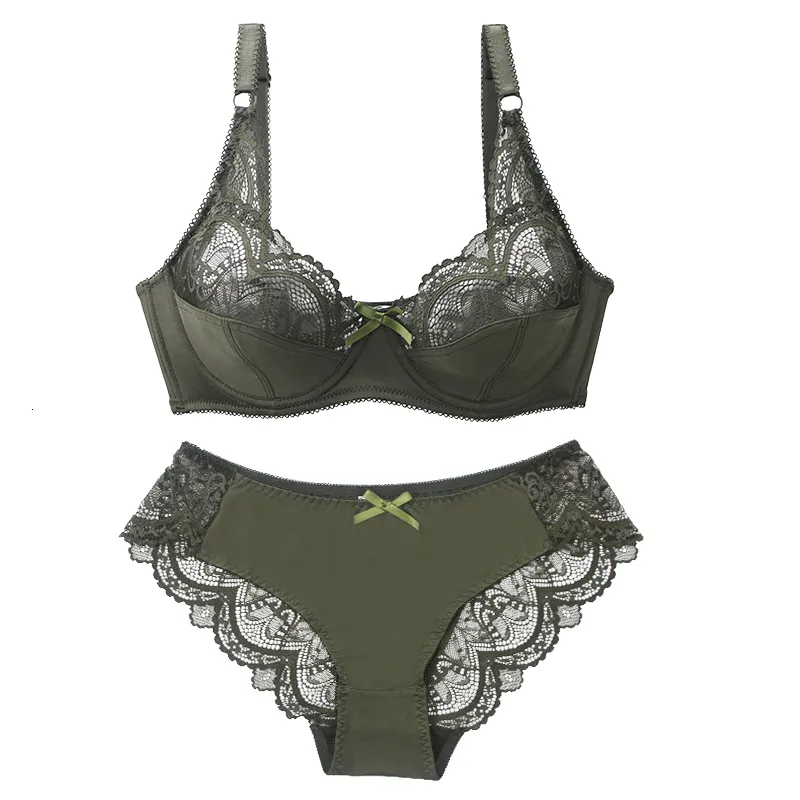 Beha's stelt sexy kant plus maat vrouwelijke lingerie transparante dunne dikke dikke bcde cup beha sets ademende vrouwen ondergoed slipjes briefs 230325