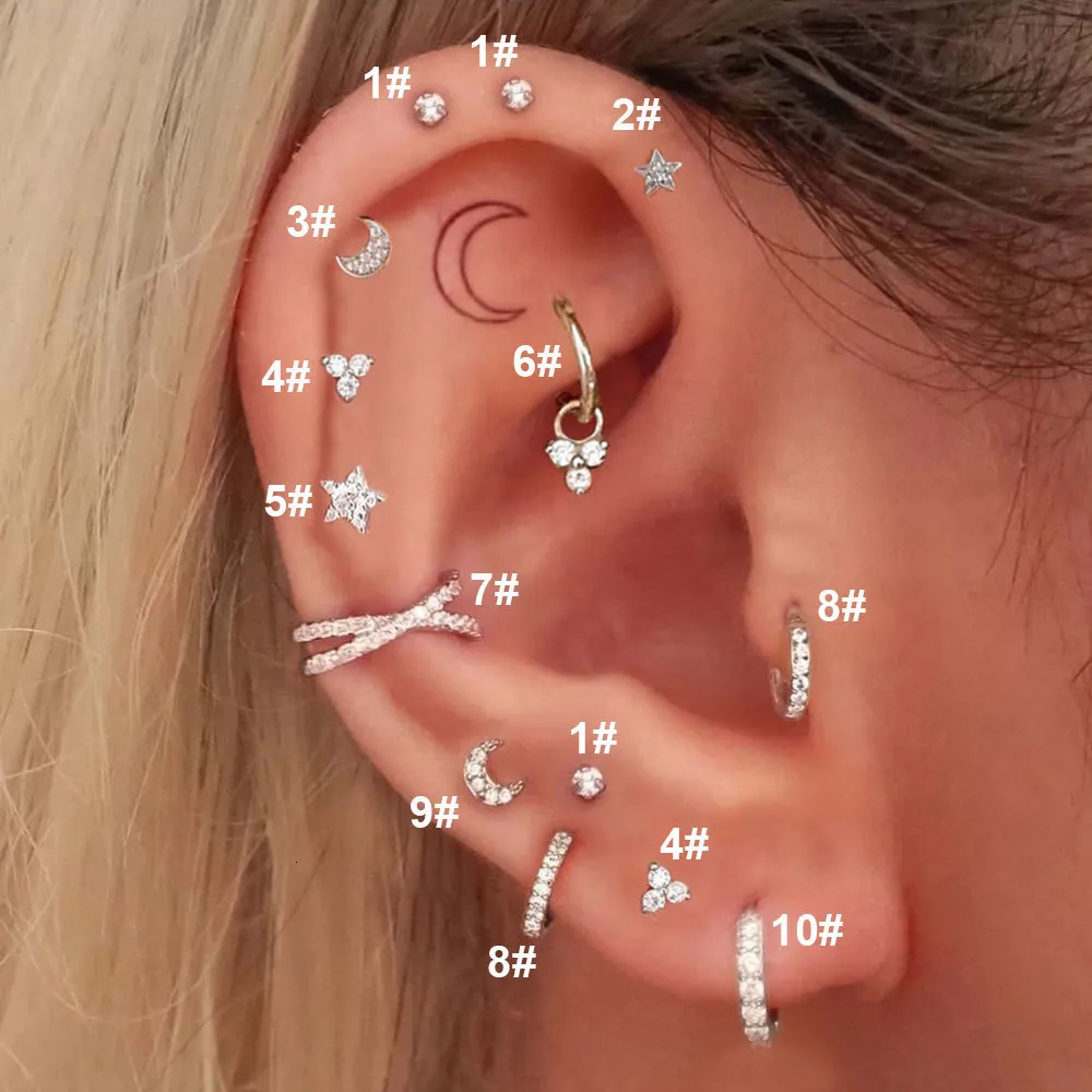 Set De 8 Pendientes De Acero Quirúrgico Para Mujer - Aros Pequeños, Piercing Tragus/Helix, Oro Y Plata, Con Caja De Regalo