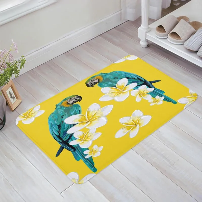 Carpets Parrot Watercolor Painting Flower Petals Kitchen Doormat Bedroom Bath Floor Carpet House Hold Door Mat Area Rugs Home Decor