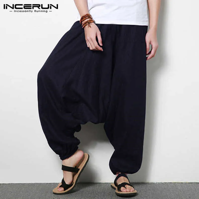 Męskie spodnie Inderun Men Harem Pants Cotton Streetwear Joggers Solid Color Pants Nepal Drop-Crottle Spodery Mężczyźni luźne spodnie plus size W0325