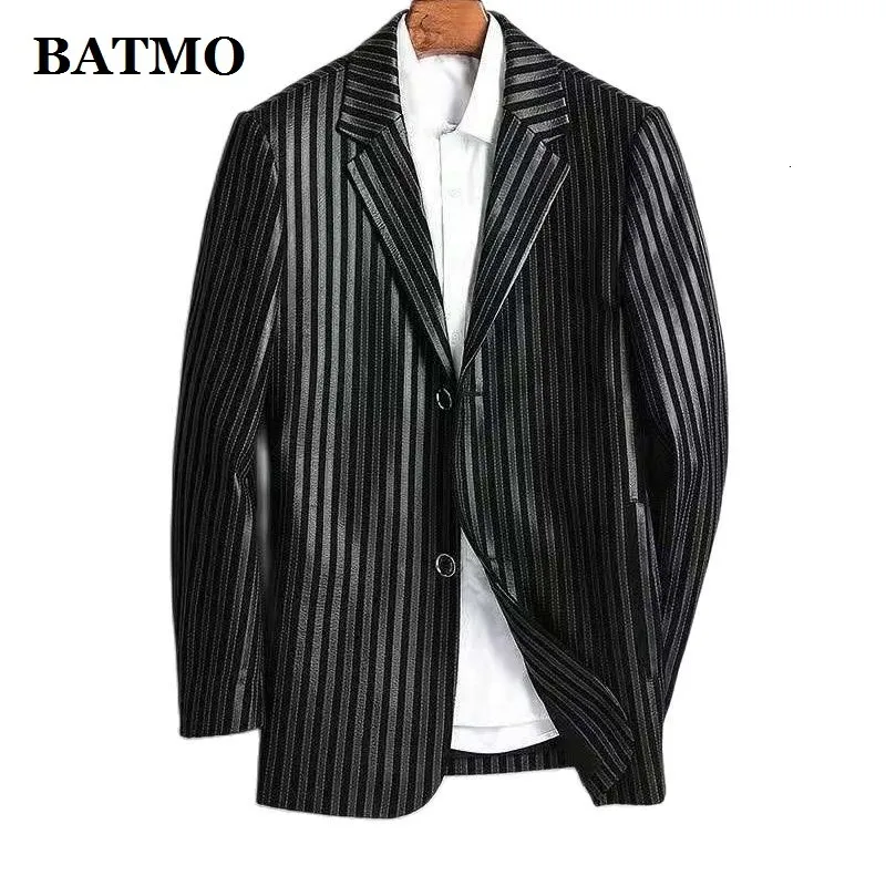 Hommes en cuir Faux BATMO 2023 arrivée Top qualité en peau de mouton naturelle veste hommes réel rayé Blazer 042 230324