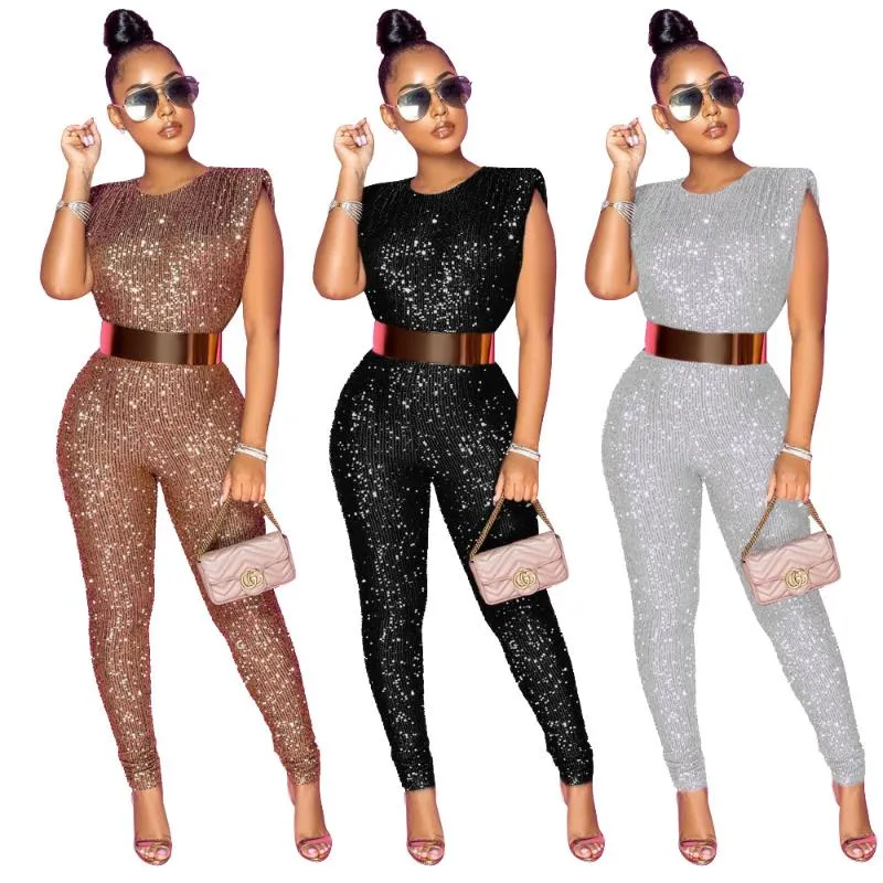 Kobiety Jumpsuits Rompers Glitter Cequined Ringbed Jokssuit Woman Sleeveless Bodycon Club Party Romper plus size S-5xl nocne stroje