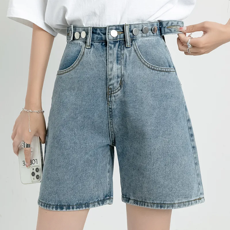 Damen Shorts Blau Gürtel Shorts Jeans Frauen Baggy Y2K Hohe Taille Gerade Vintage Streetwear Weites Bein Hosen Sommer Femme Denim Kurze Hosen 230325