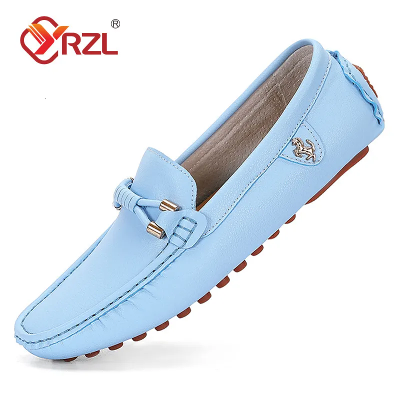 Sapatos de vestido Yrzl Supotos homens Sapatos de couro feitos à mão preto acionamento casual planos apartamentos azuis mocassins Sapatos masculinos PLUS TAMANHO 47 48 230324