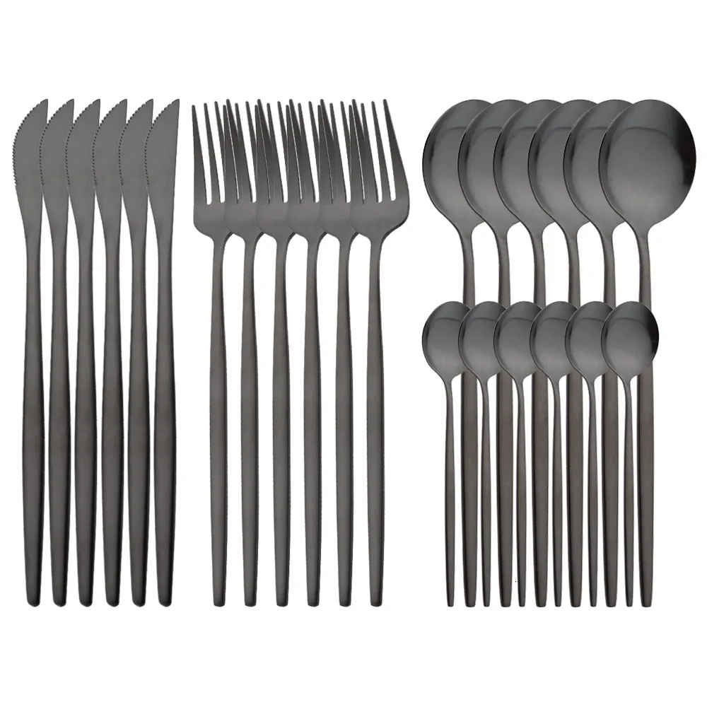 Conjuntos de utensílios de jantar fosco 24pcs preto cutlelary conjunto