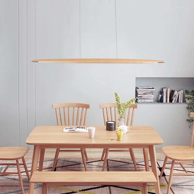 Lampadari Lampada a sospensione a LED Nordico moderno Semplice Sala da pranzo in legno Lunga striscia Famiglia Soggiorno Bar extra luminoso Lampada da appendere giapponese